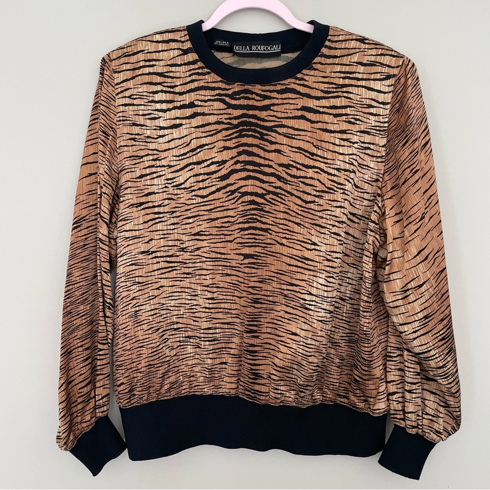 Vintage 80s Della Roufogali Zebra Print Silk Top